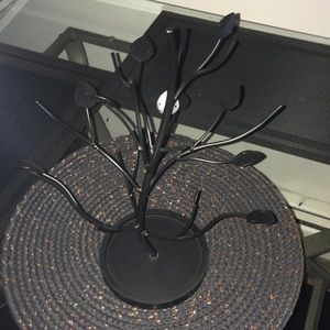 Black Metal table top tree leaf jewelry holder for rings, earrings, bracelets